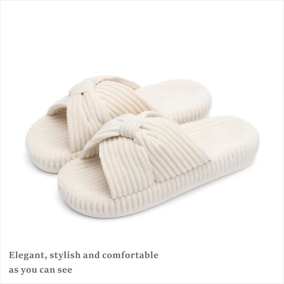Size 8.5 Women's Slippers Ilanktozi Memory Foam Corduroy Bow Crossbands Slides - Picture 1 of 6